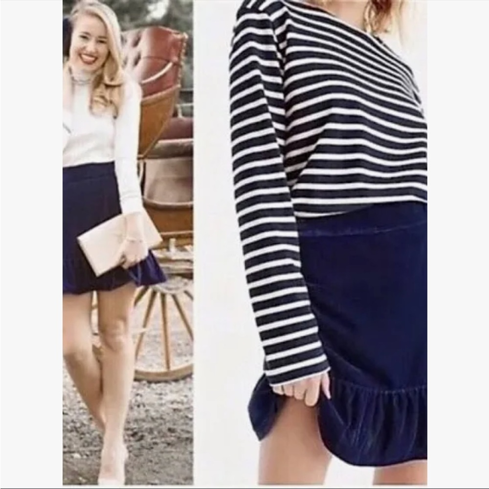 J.Crew Velvet Mini Skirt with Ruffle Hem in Deep Navy